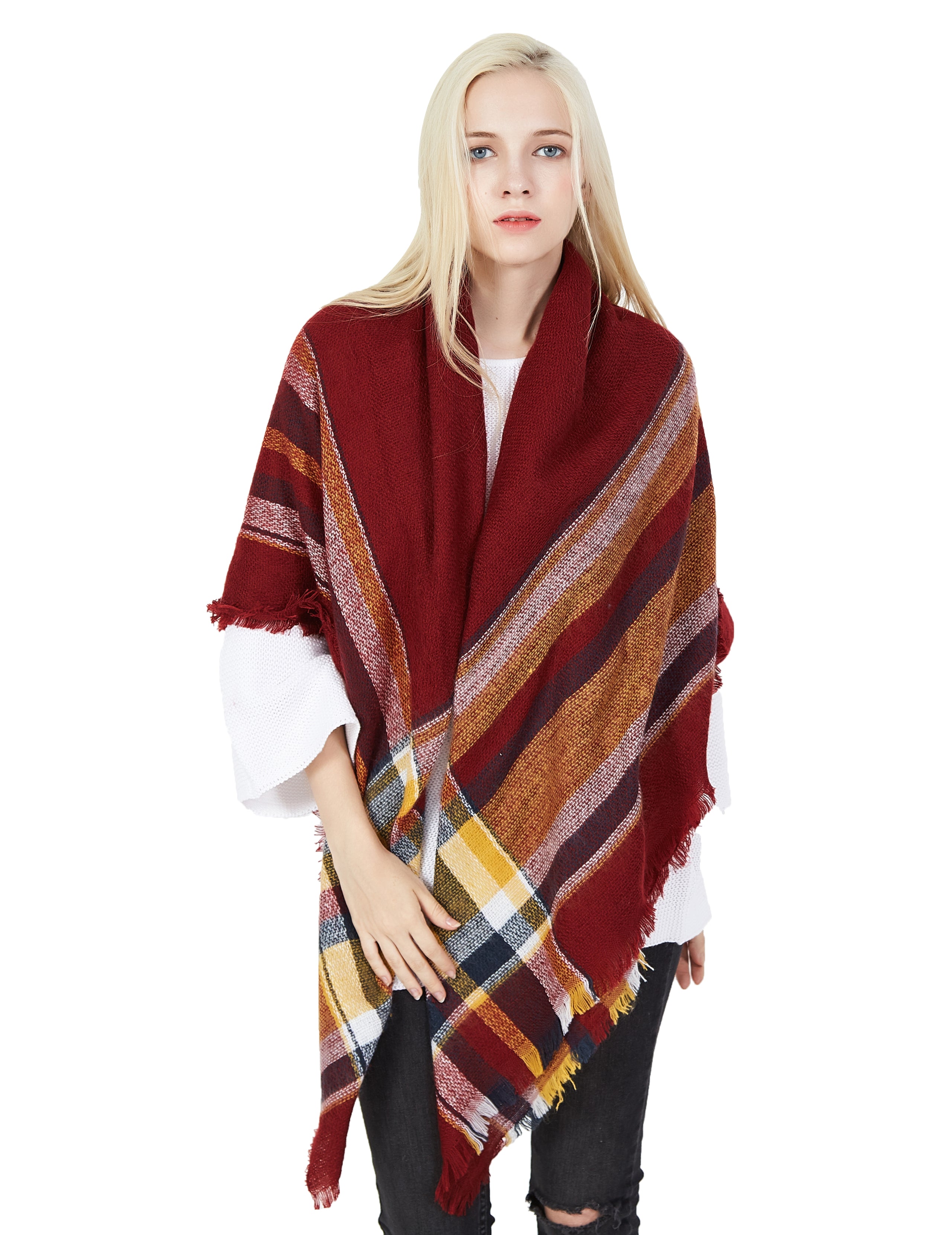 Winter Plaid Scarf - Women Blanket Scarf Long Cashmere Shawl Scarf